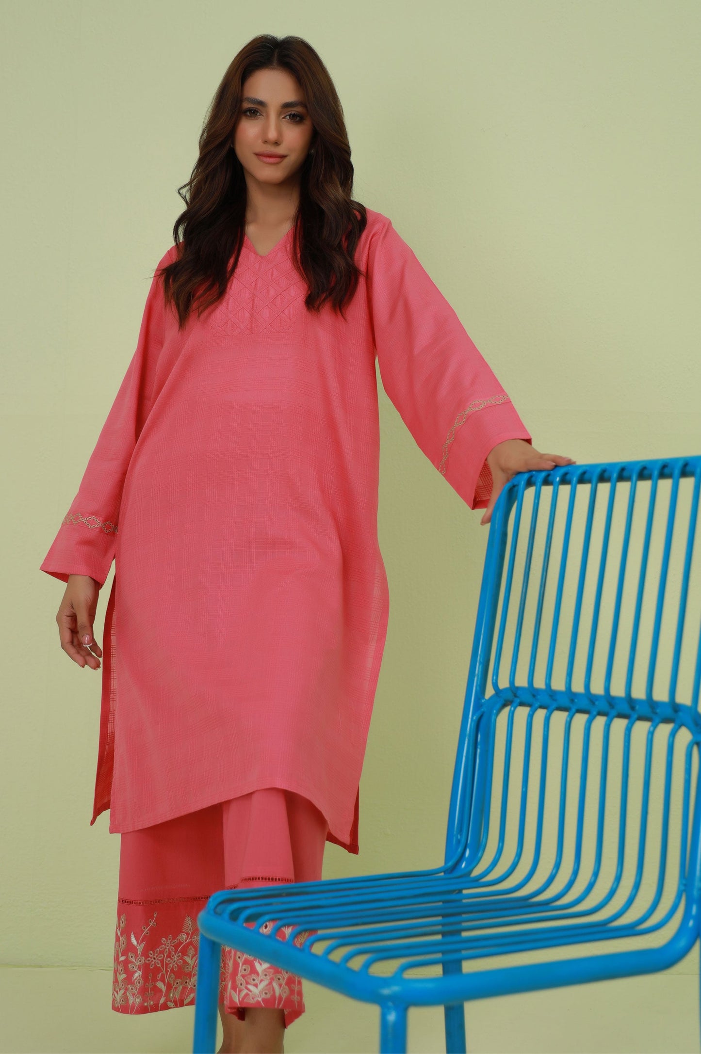 Stitched 2 Piece Embroidered Textured Suit