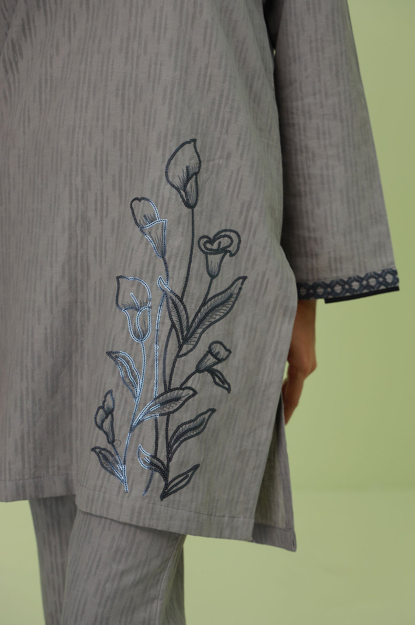 Stitched 2 Piece Embroidered Self-Jacquard Suit