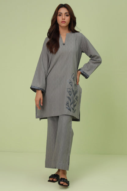 Stitched 2 Piece Embroidered Self-Jacquard Suit