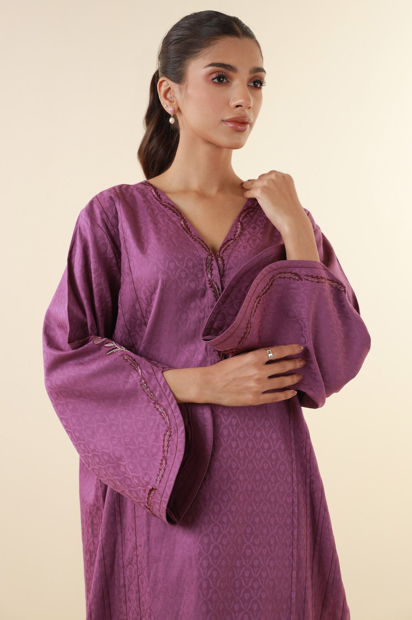 Stitched 2 Piece Embroidered Satin Jacquard Suit