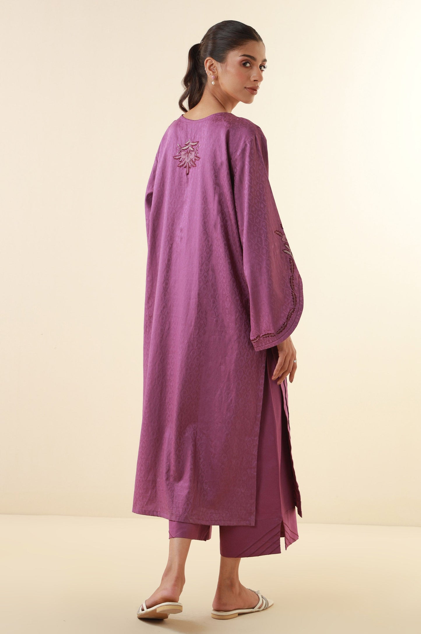 Stitched 2 Piece Embroidered Satin Jacquard Suit