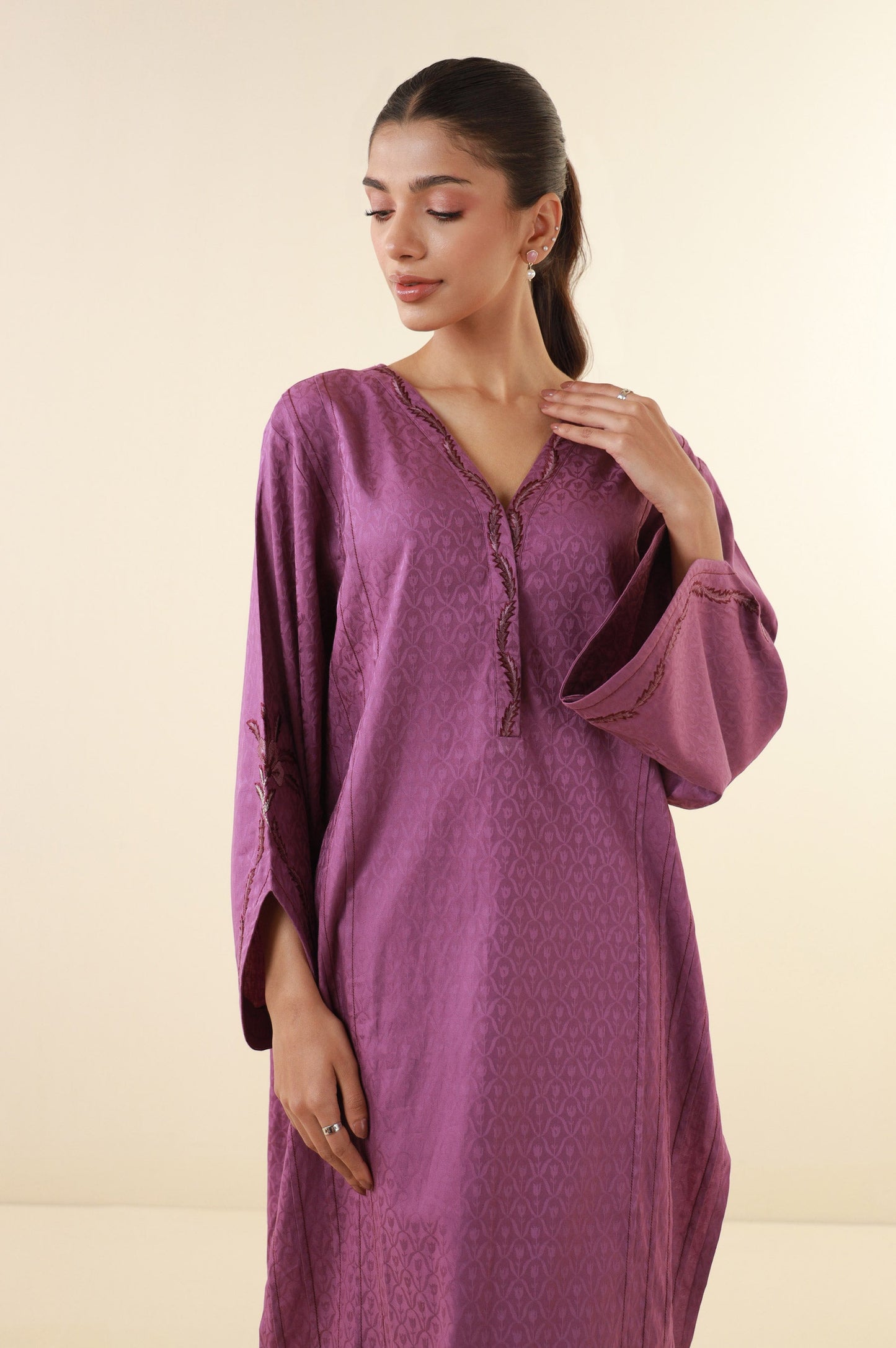 Stitched 2 Piece Embroidered Satin Jacquard Suit