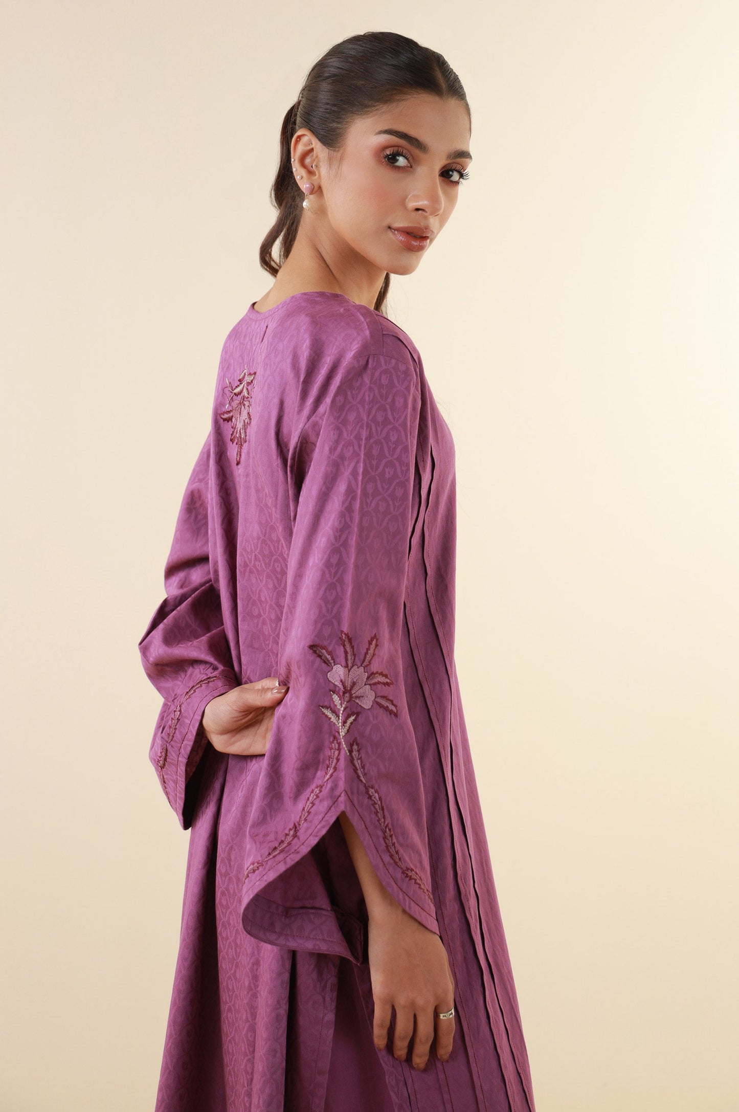 Stitched 2 Piece Embroidered Satin Jacquard Suit