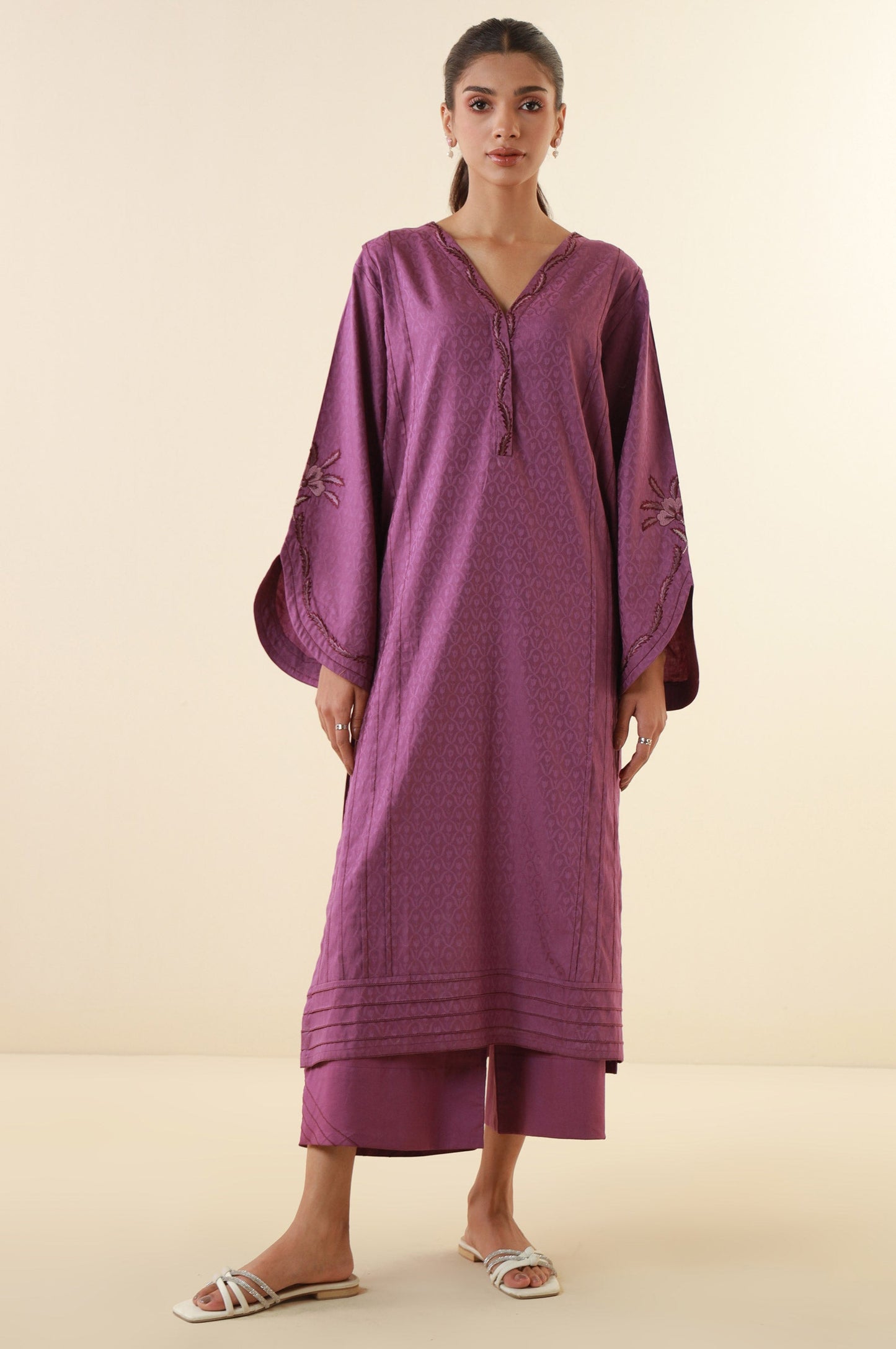 Stitched 2 Piece Embroidered Satin Jacquard Suit