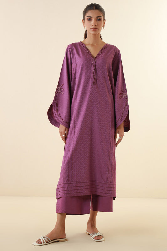 Stitched 2 Piece Embroidered Satin Jacquard Suit