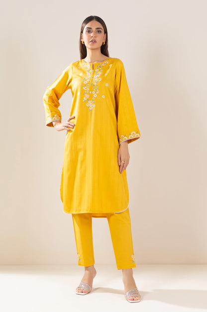 Stitched 2 Piece Embroidered Satin Jacquard Suit