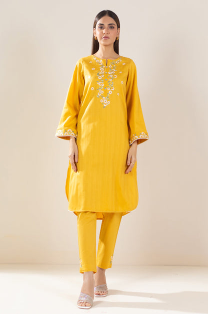 Stitched 2 Piece Embroidered Satin Jacquard Suit