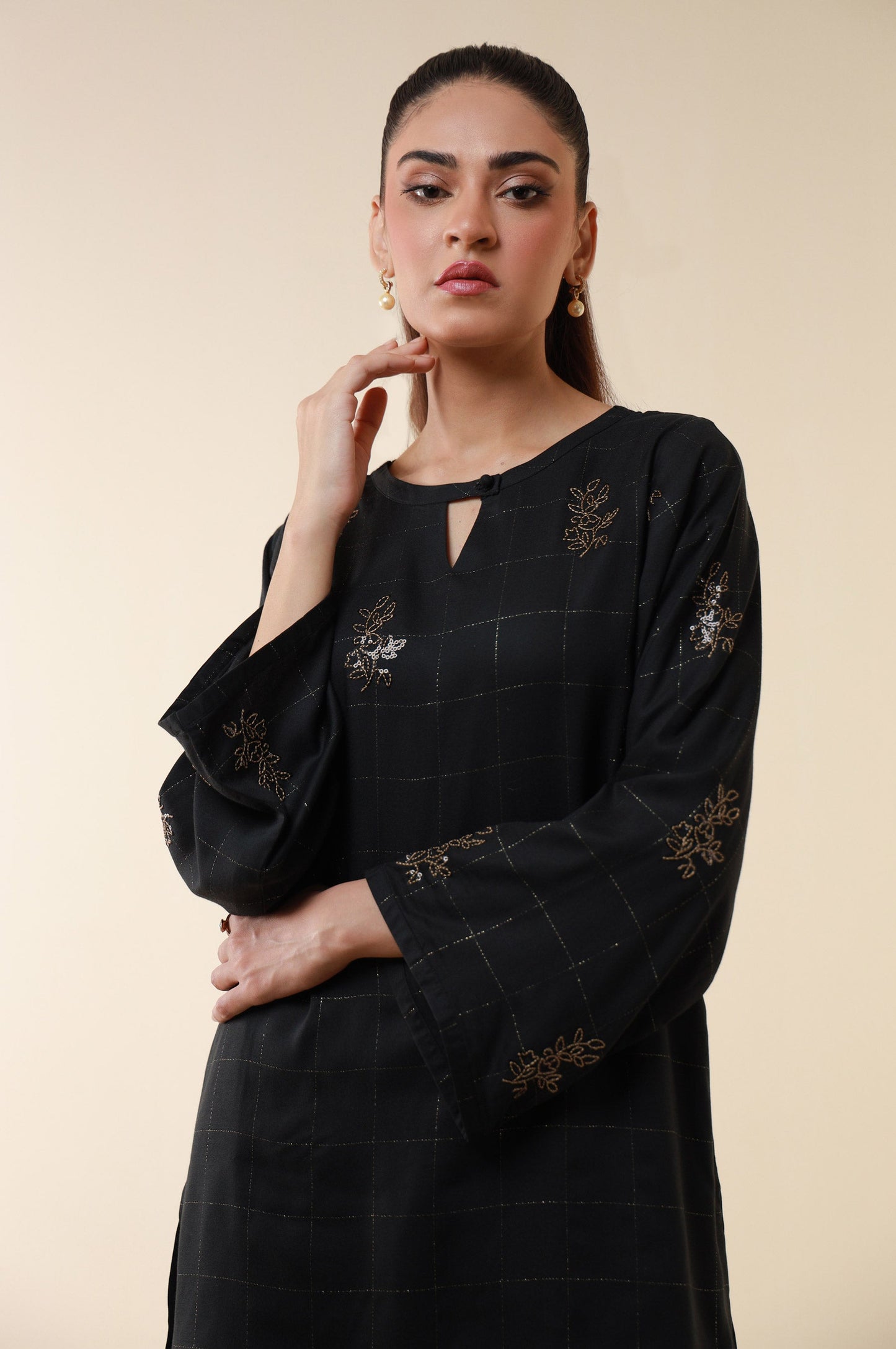 Stitched 2 Piece Embroidered Crepe Lurex Suit