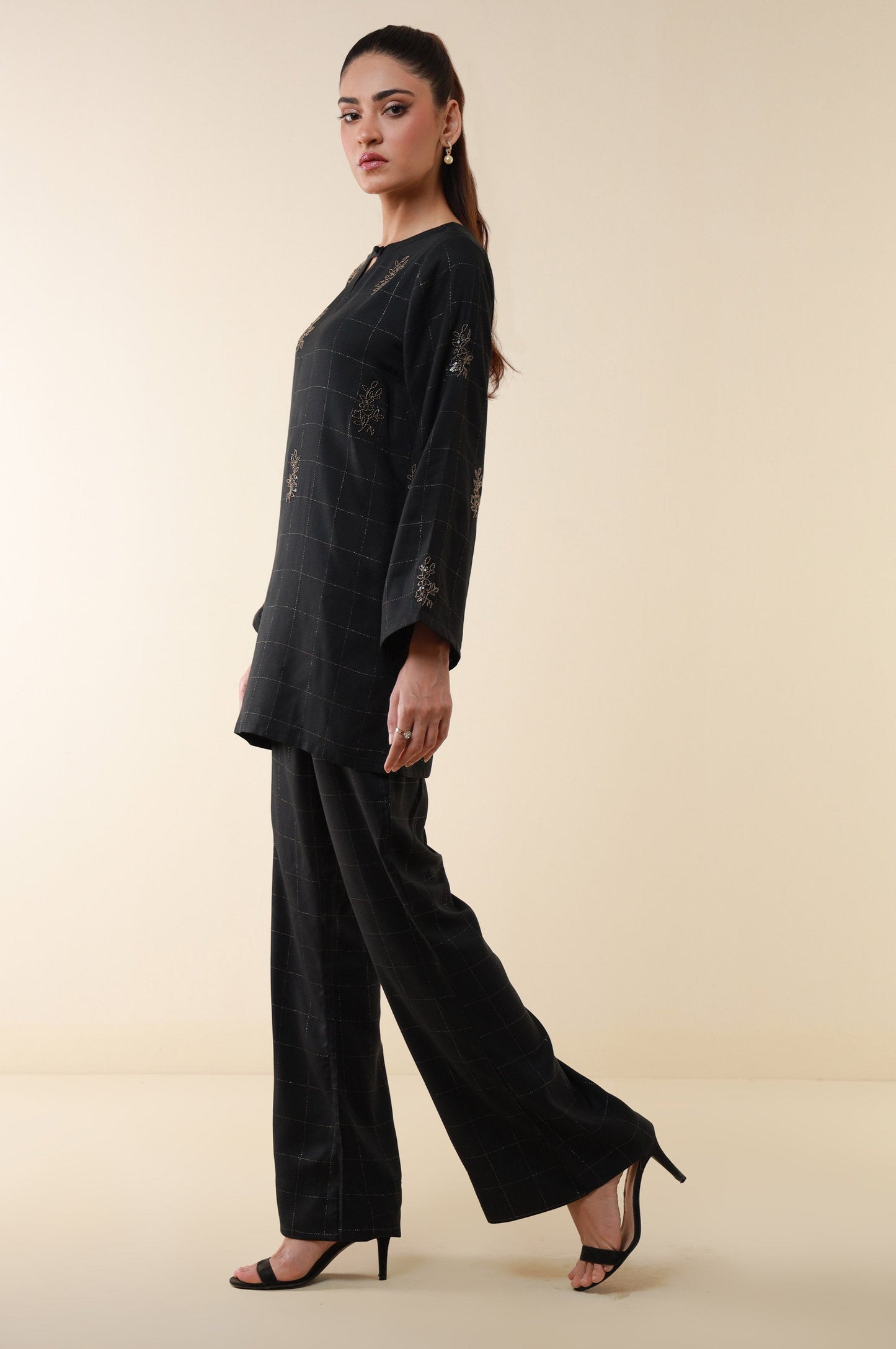 Stitched 2 Piece Embroidered Crepe Lurex Suit