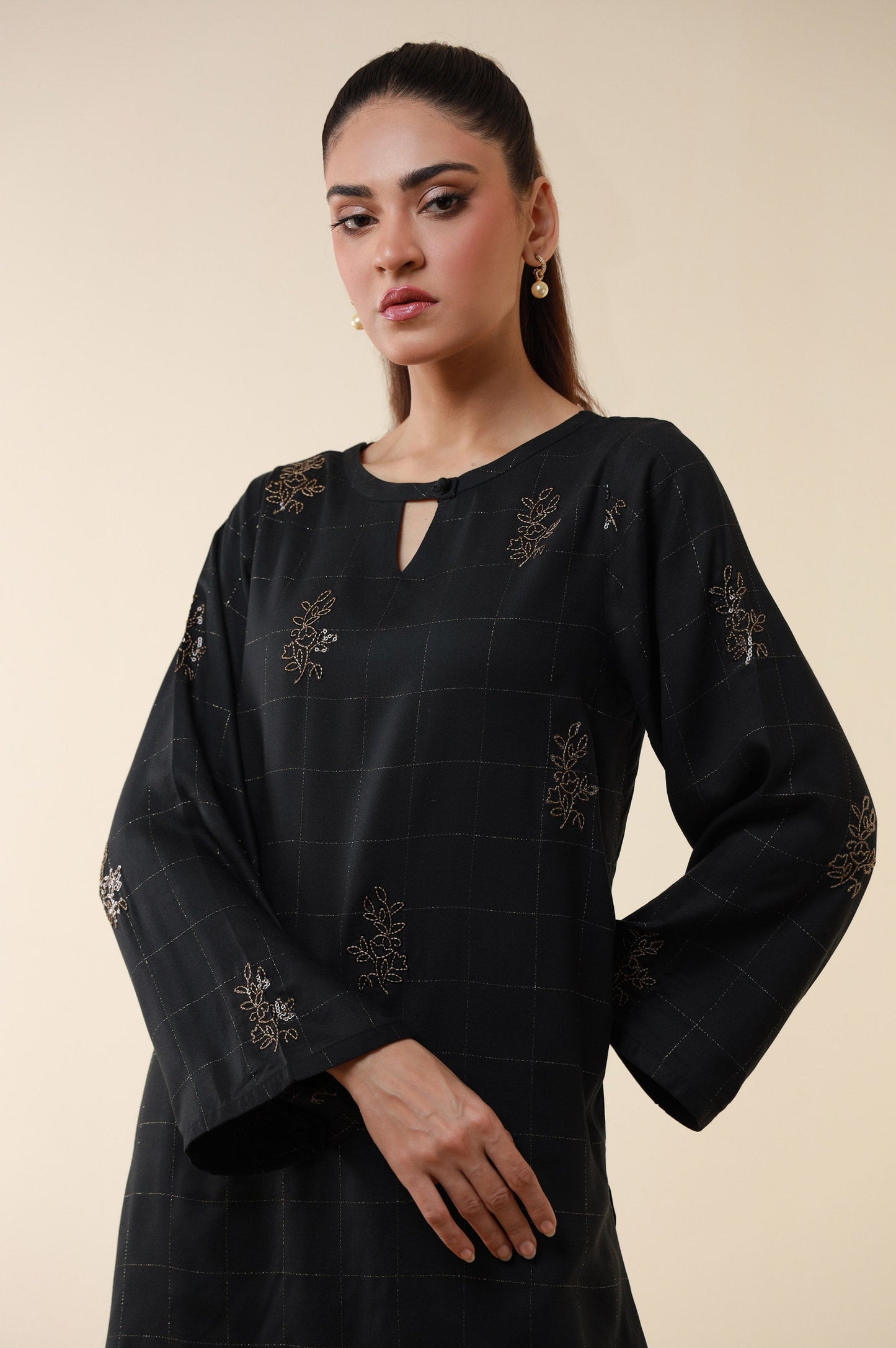 Stitched 2 Piece Embroidered Crepe Lurex Suit