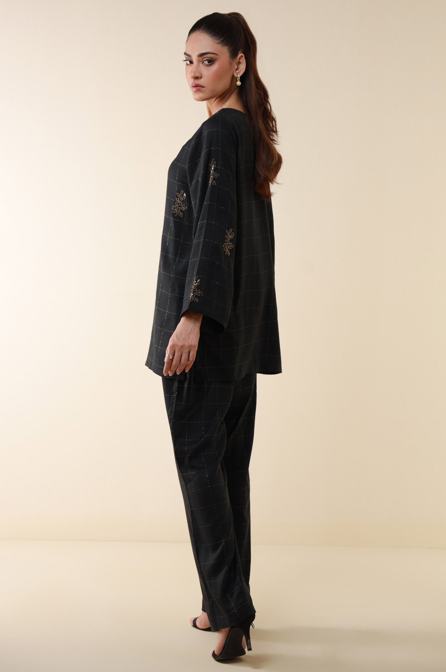 Stitched 2 Piece Embroidered Crepe Lurex Suit