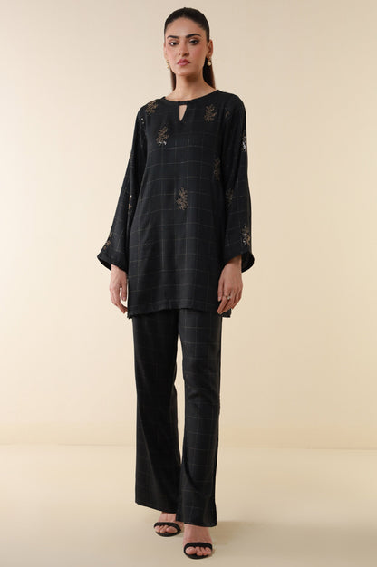 Stitched 2 Piece Embroidered Crepe Lurex Suit