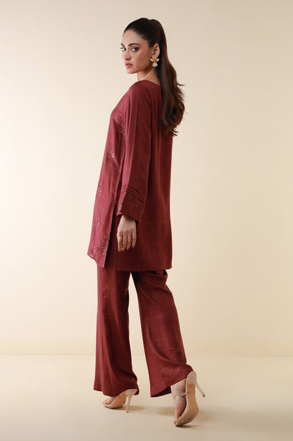 Stitched 2 Piece Embroidered Crepe Lurex Suit