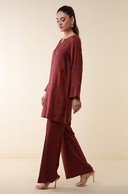 Stitched 2 Piece Embroidered Crepe Lurex Suit