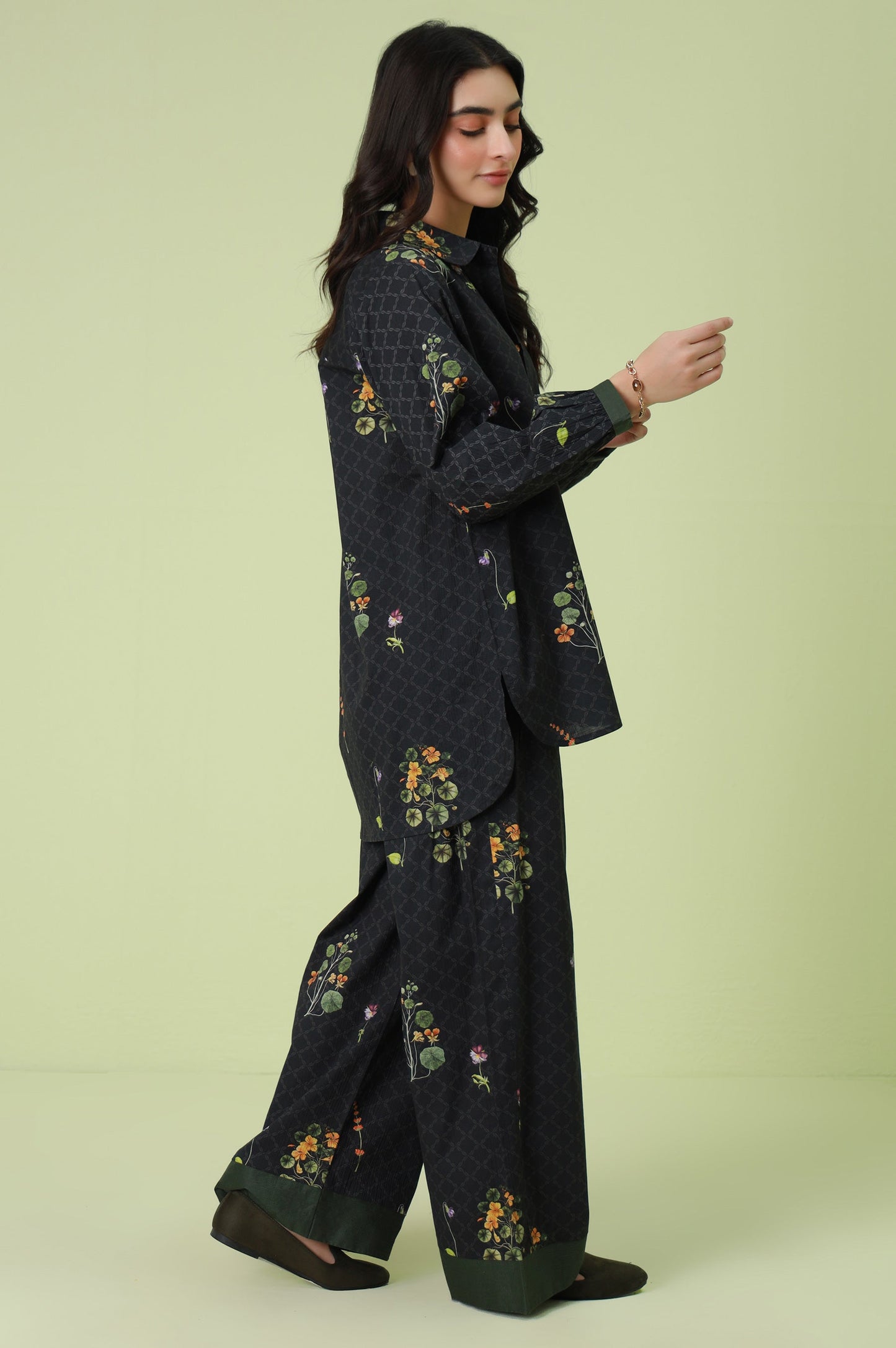 Stitched 2 Piece Digital Printed Ripple Crinkle Co-Ord Set