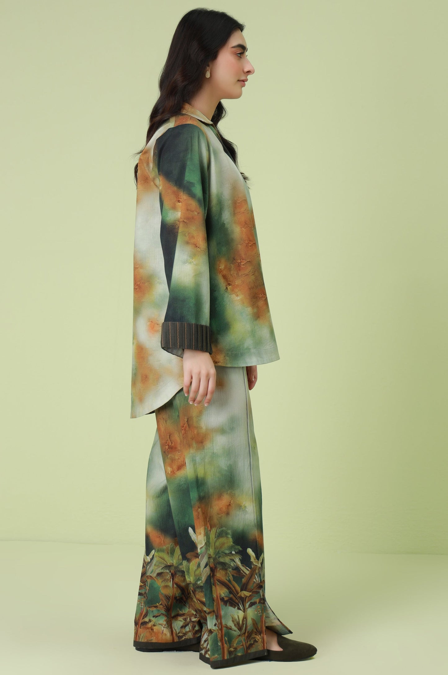 Stitched 2 Piece Digital Printed Ripple Crinkle Co-Ord Set