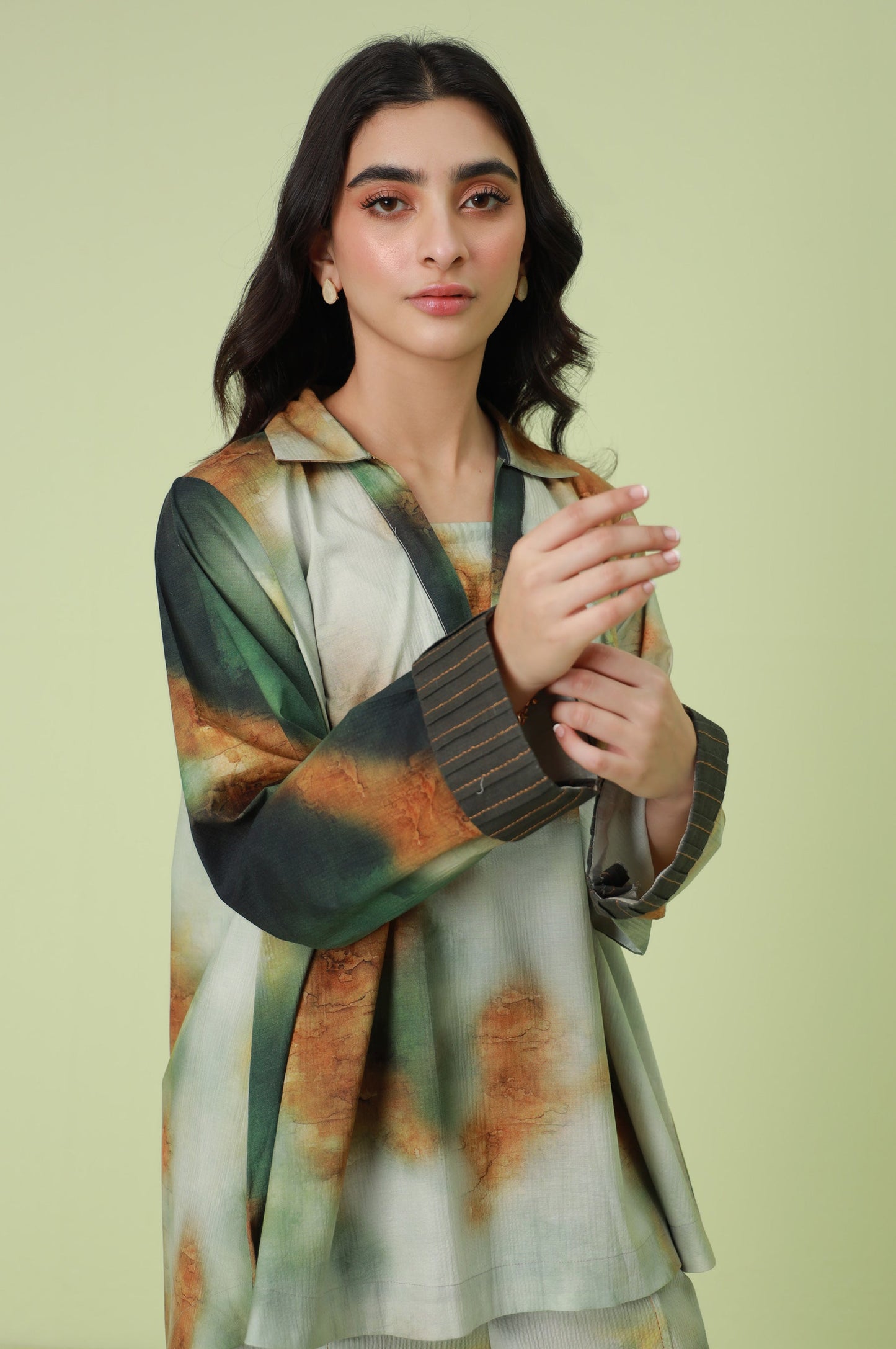 Stitched 2 Piece Digital Printed Ripple Crinkle Co-Ord Set