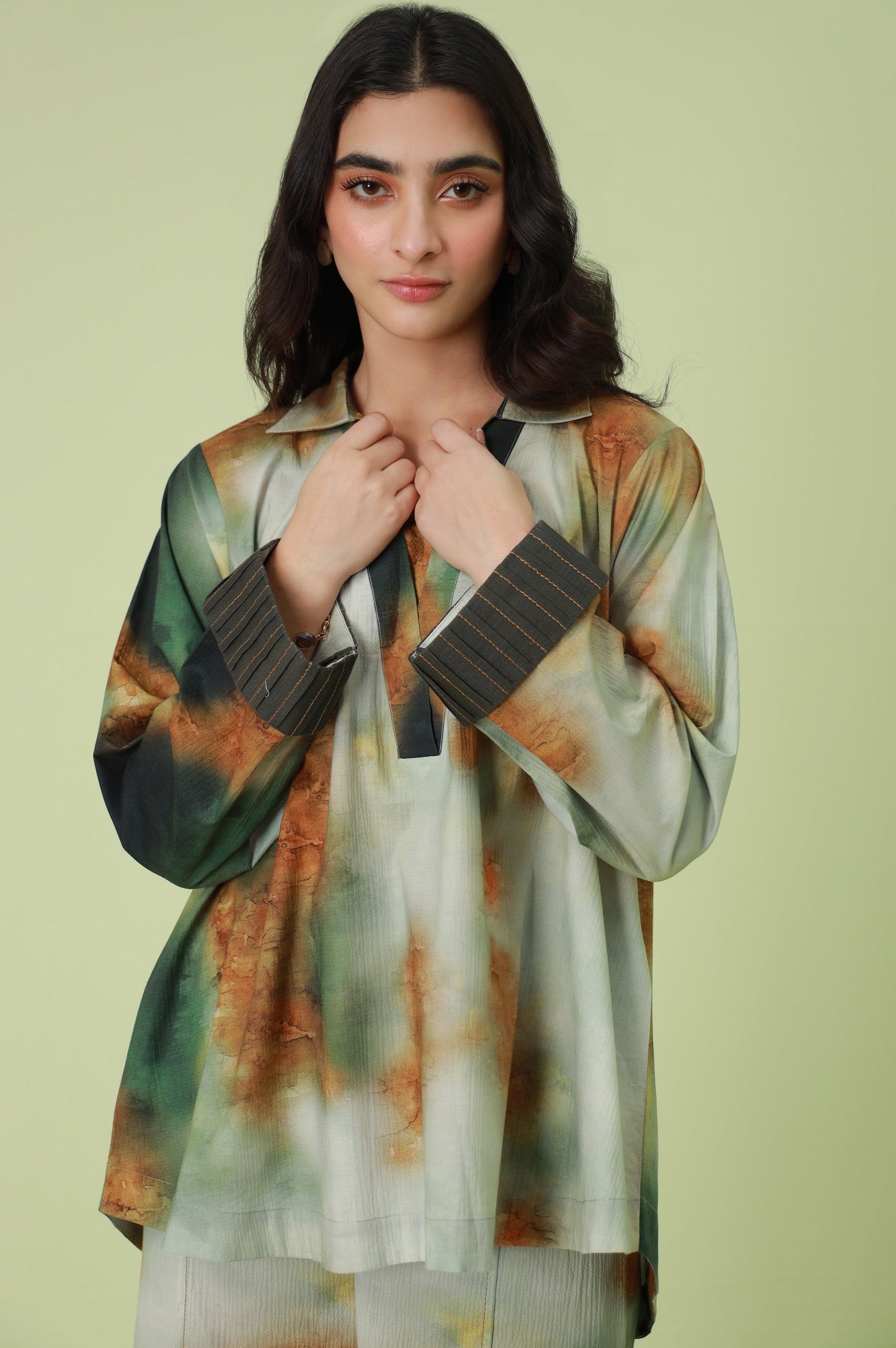 Stitched 2 Piece Digital Printed Ripple Crinkle Co-Ord Set