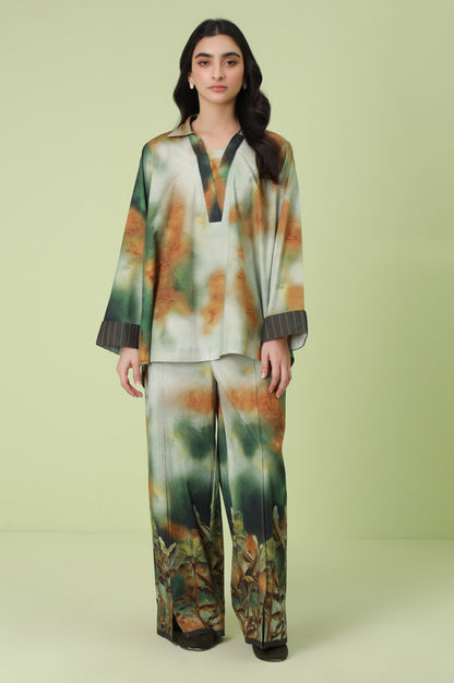 Stitched 2 Piece Digital Printed Ripple Crinkle Co-Ord Set