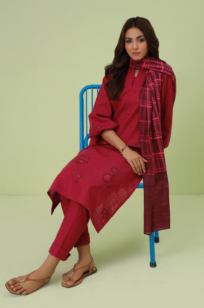 Stitched 3 Piece Embroidered Thai Khaddar Suit