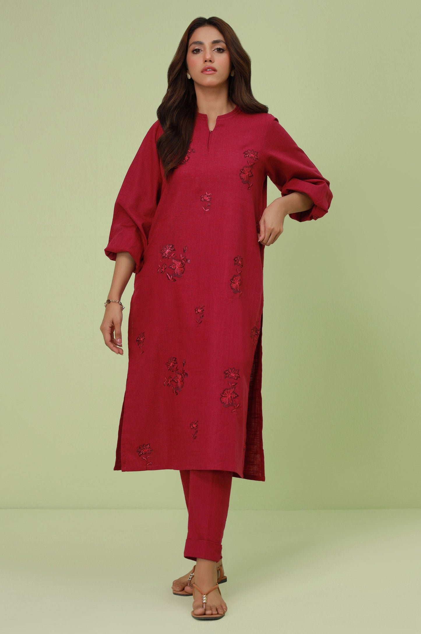 Stitched 3 Piece Embroidered Thai Khaddar Suit