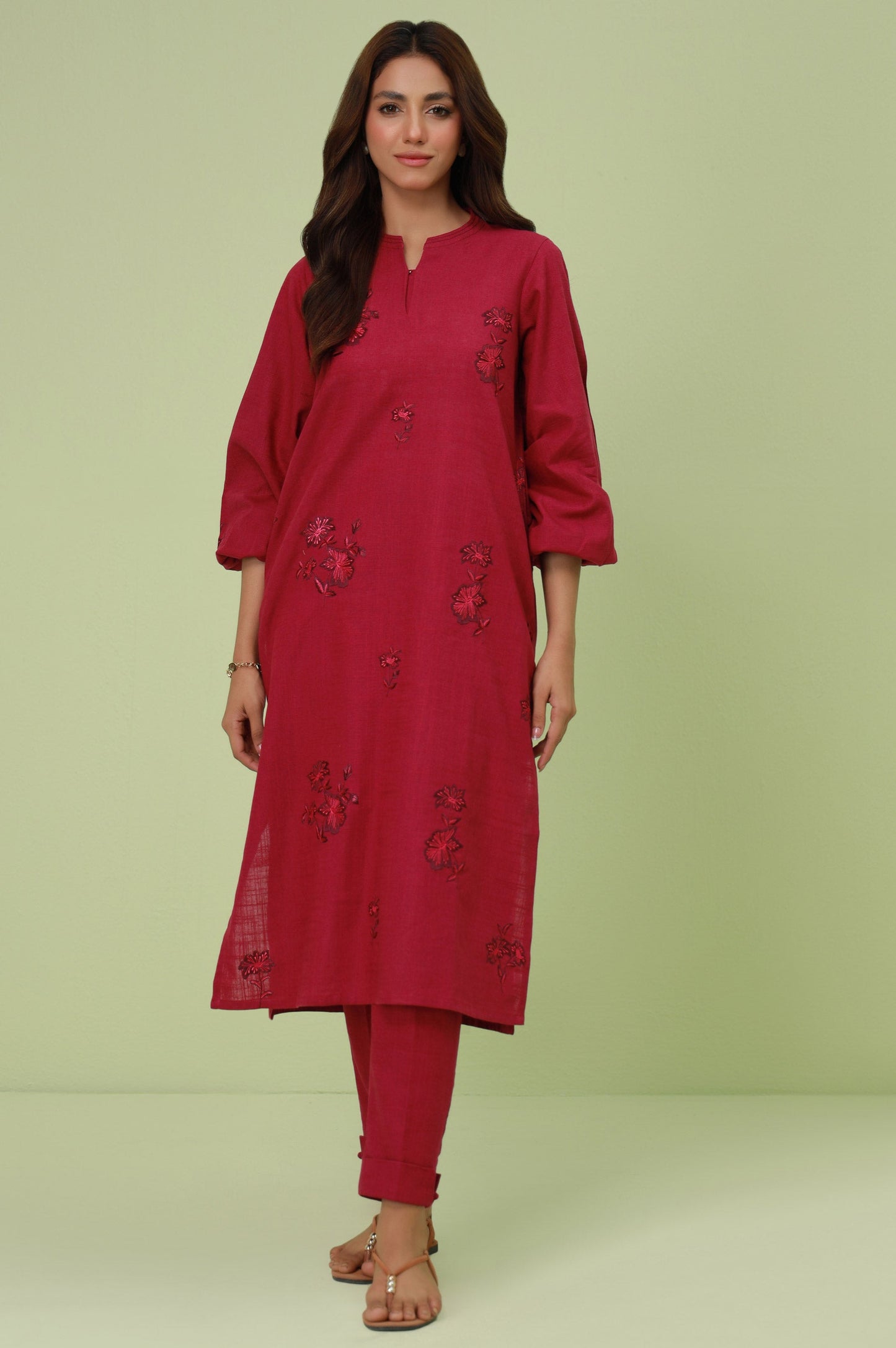 Stitched 3 Piece Embroidered Thai Khaddar Suit