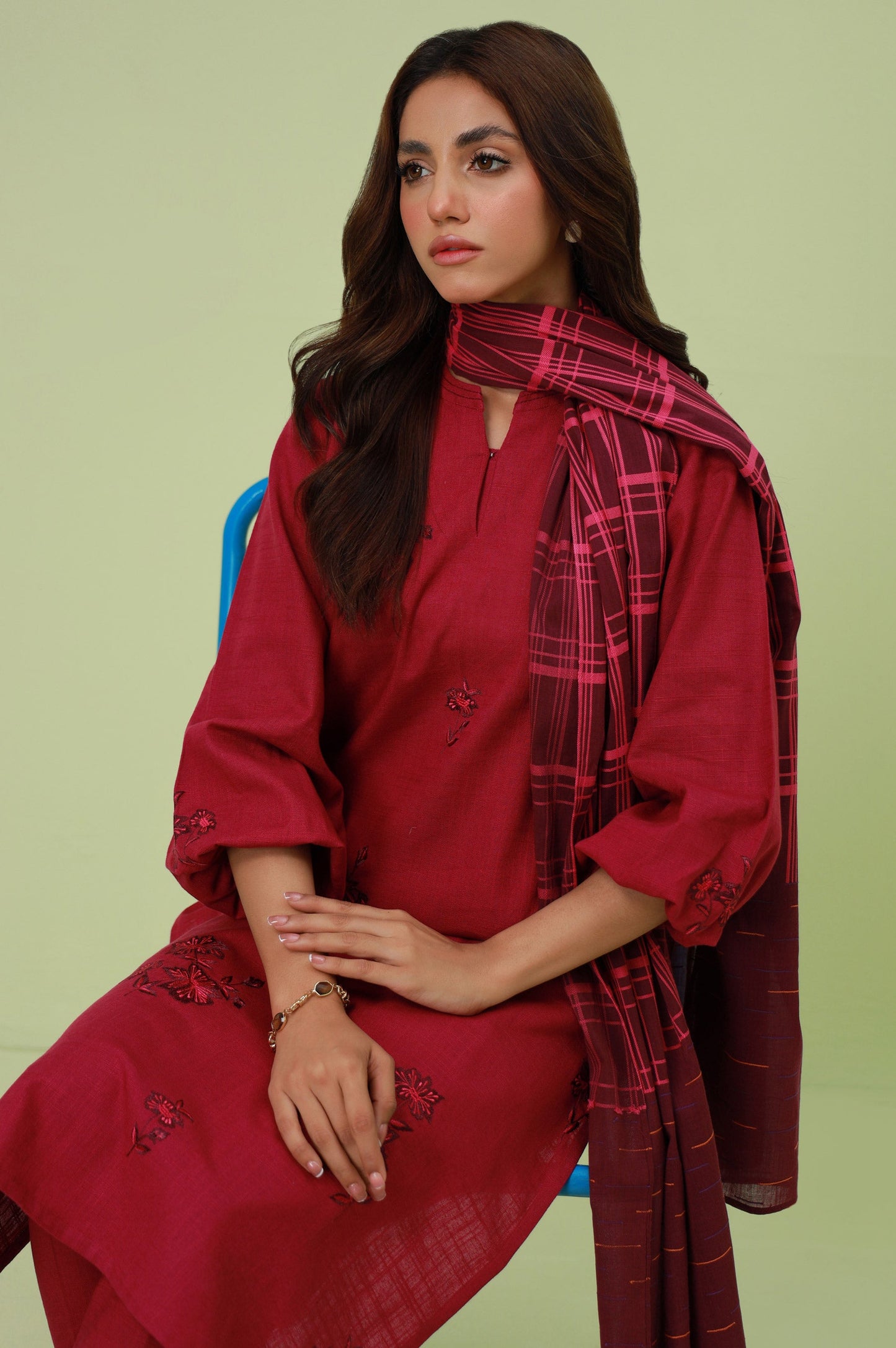 Stitched 3 Piece Embroidered Thai Khaddar Suit