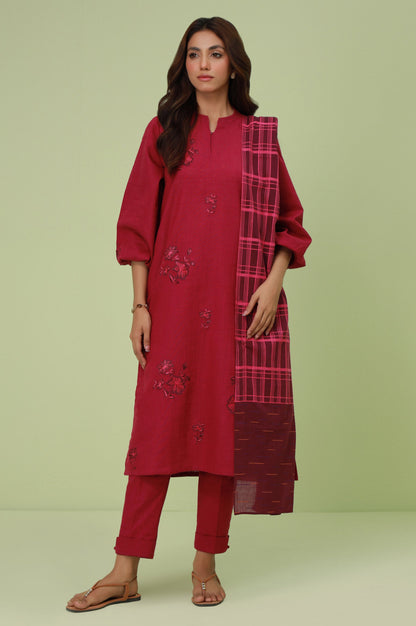 Stitched 3 Piece Embroidered Thai Khaddar Suit