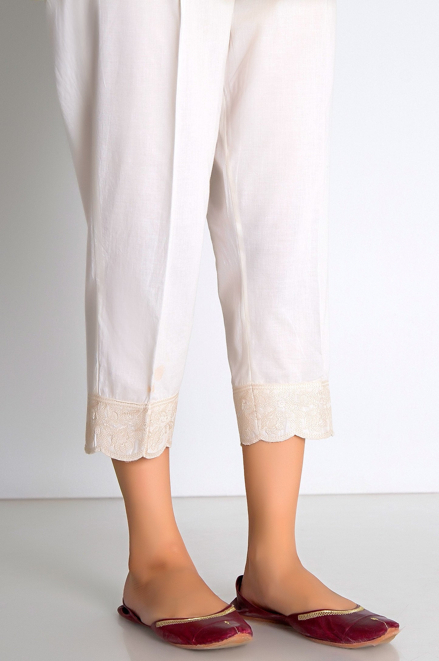 Embroidered Cigarette Pants  - Off-White