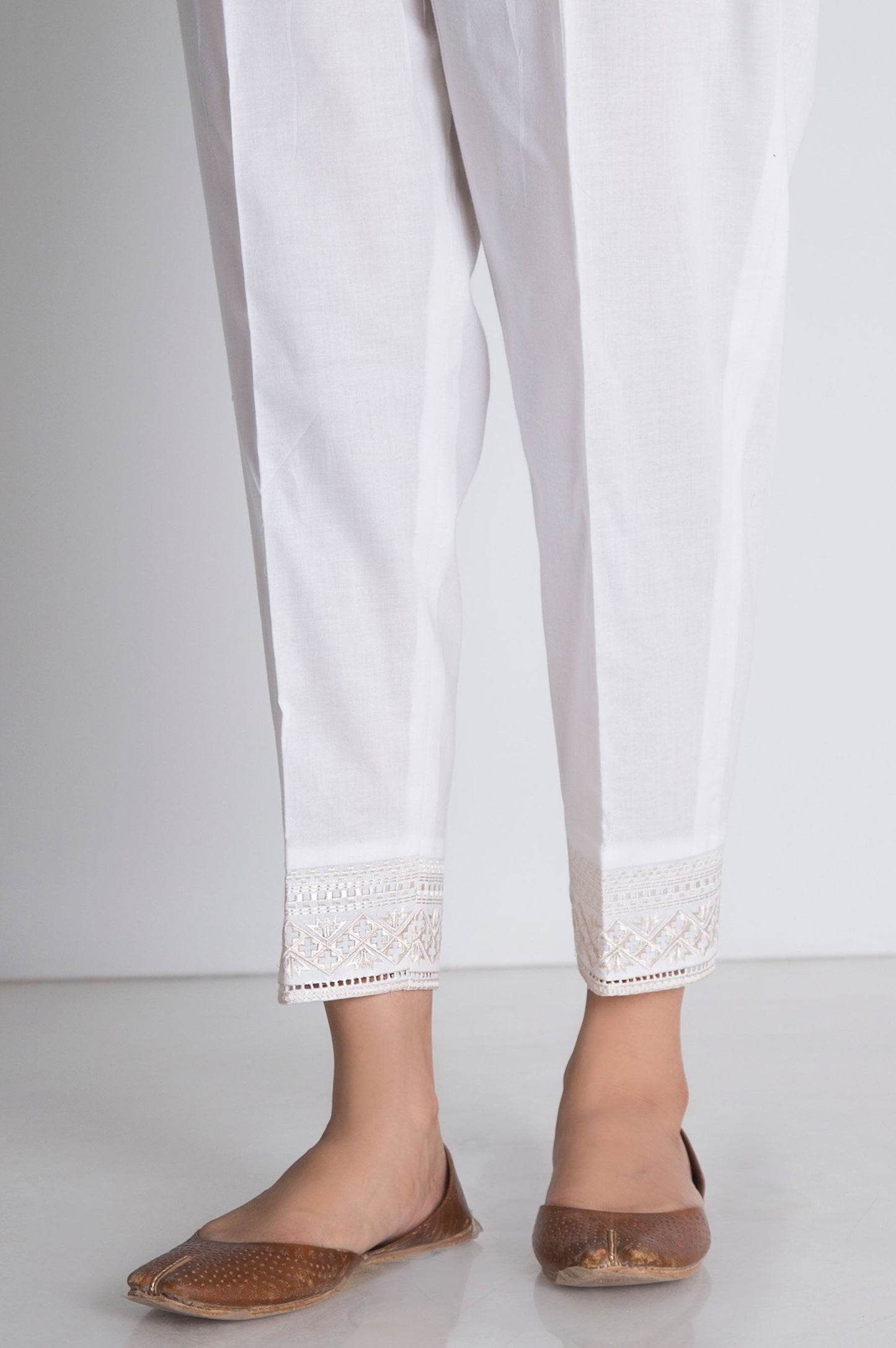 Embroidered Capri Pant  - White