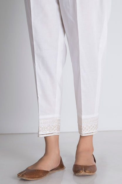 Embroidered Capri Pant  - White