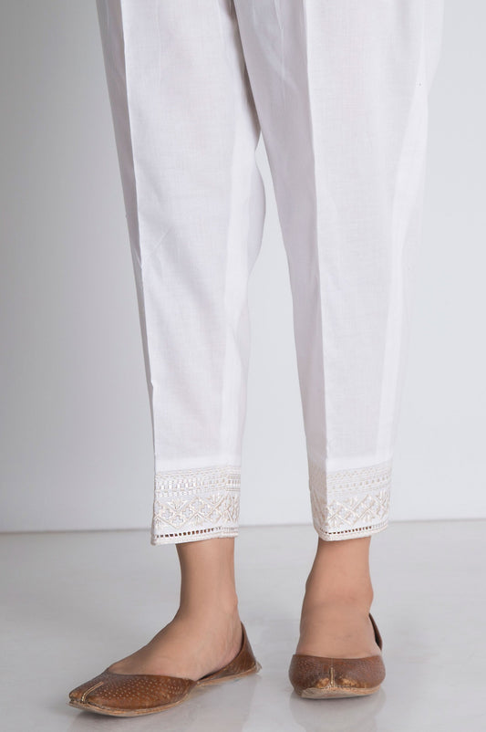 Embroidered Capri Pant  - White