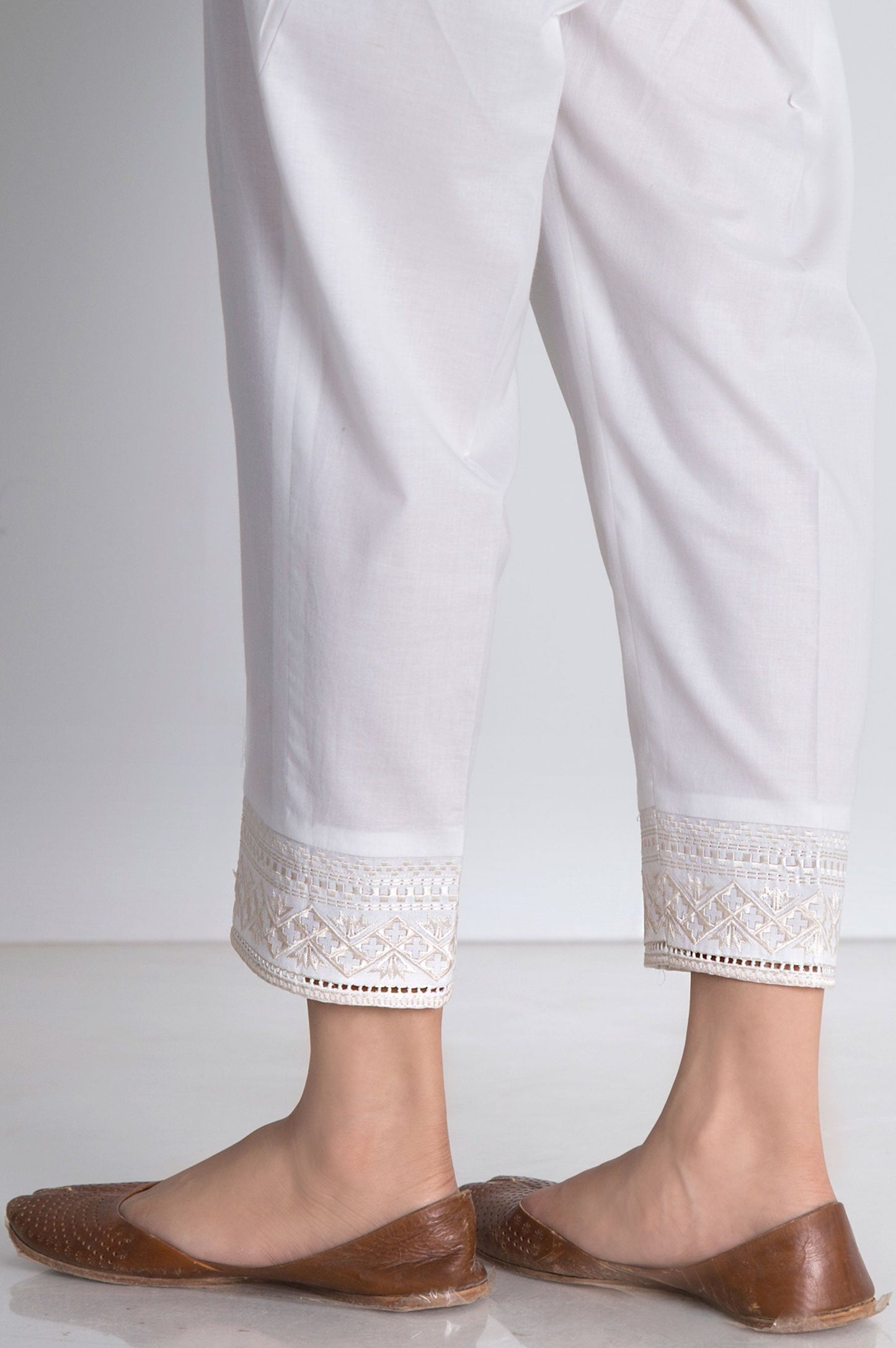 Embroidered Capri Pant  - White