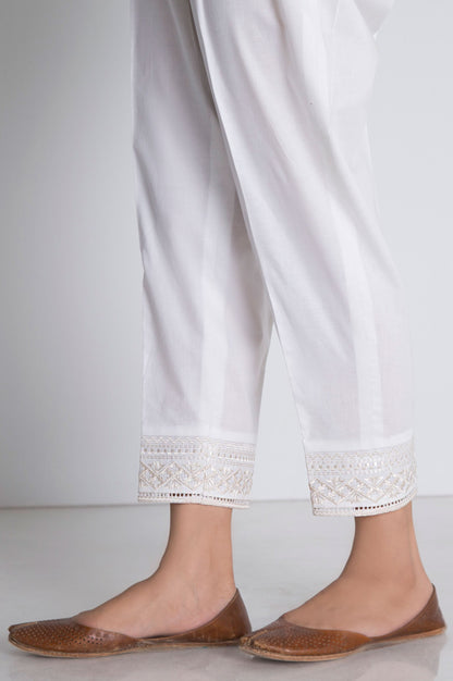 Embroidered Capri Pant  - White