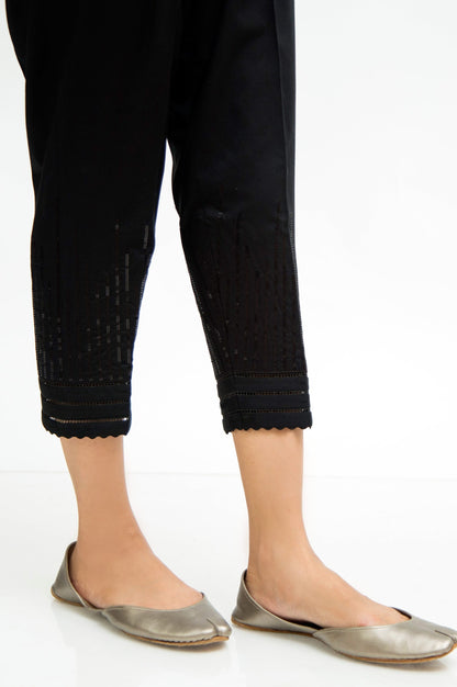 Embroidered Cambric Capri Pants  - Jet Black
