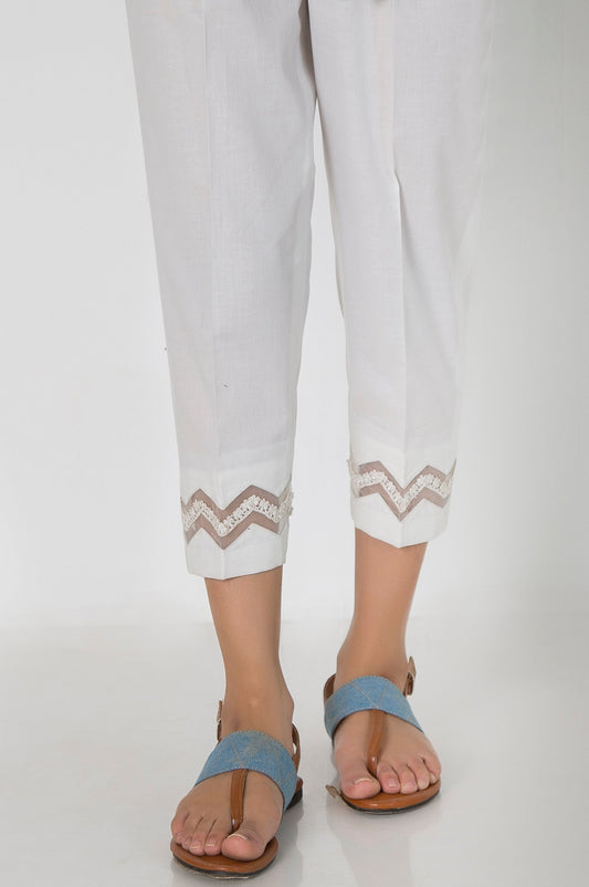 Embellished Cambric Capri Pants  - White