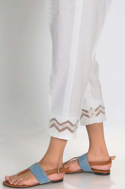 Embellished Cambric Capri Pants  - White