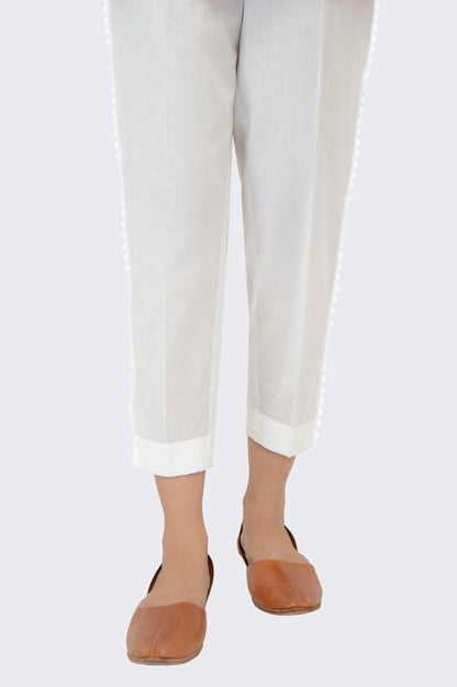 Embellished Cambric Capri Pants - White