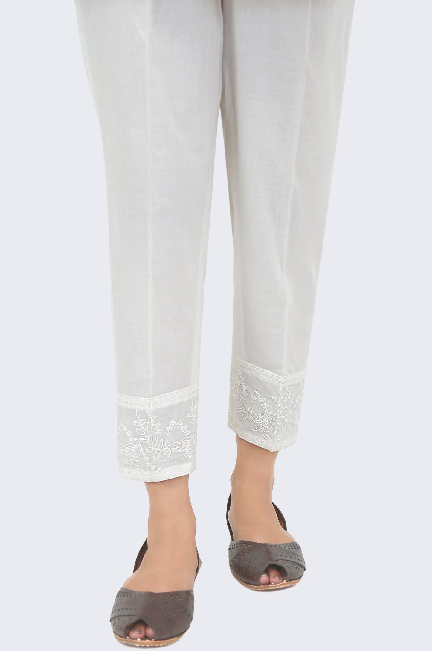 Embroidered Cambric Cigratte Pants - Off-White