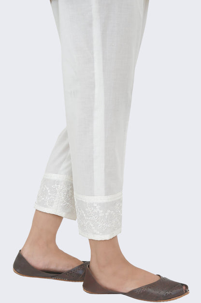 Embroidered Cambric Cigratte Pants - Off-White