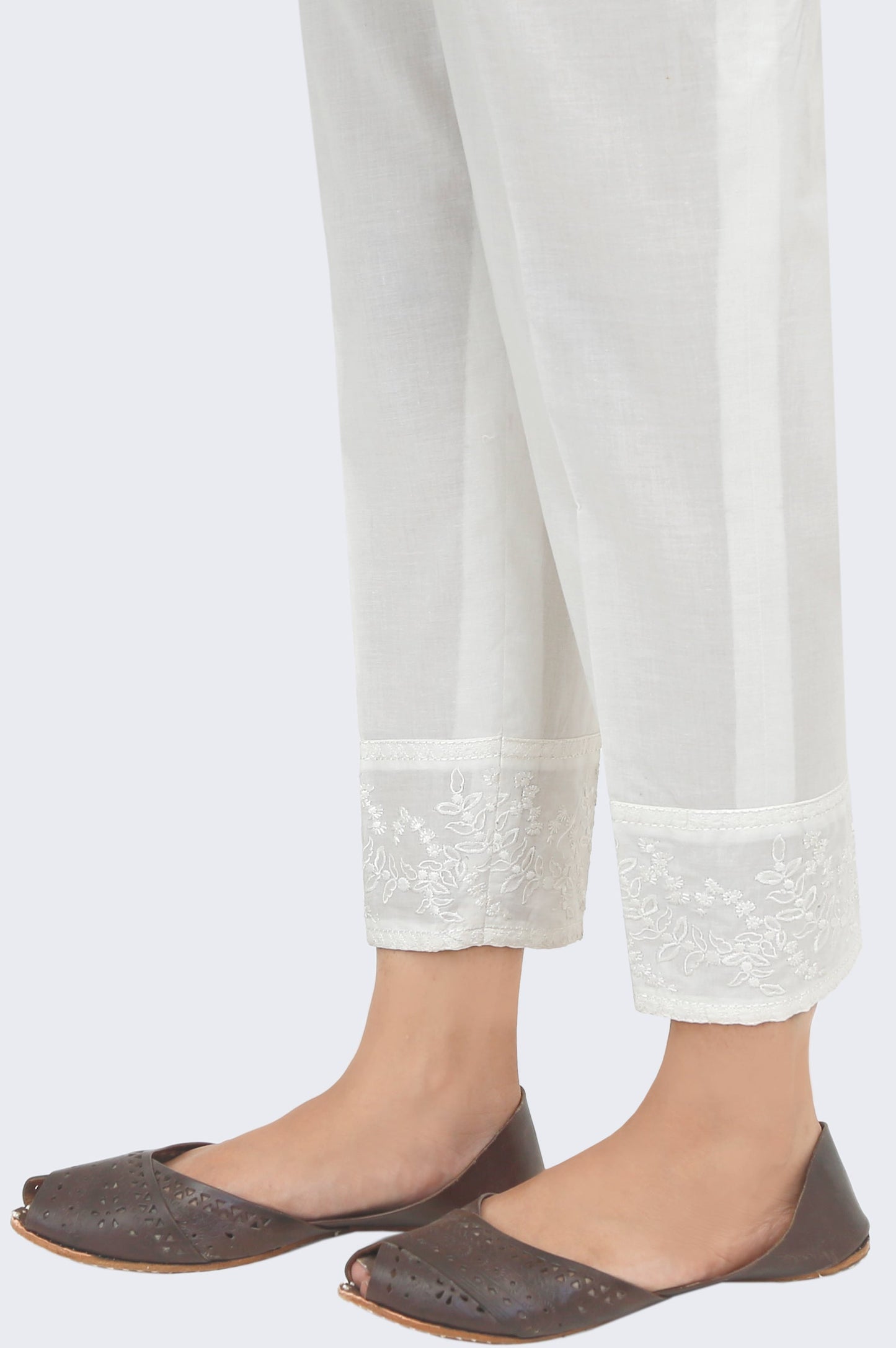 Embroidered Cambric Cigratte Pants - Off-White