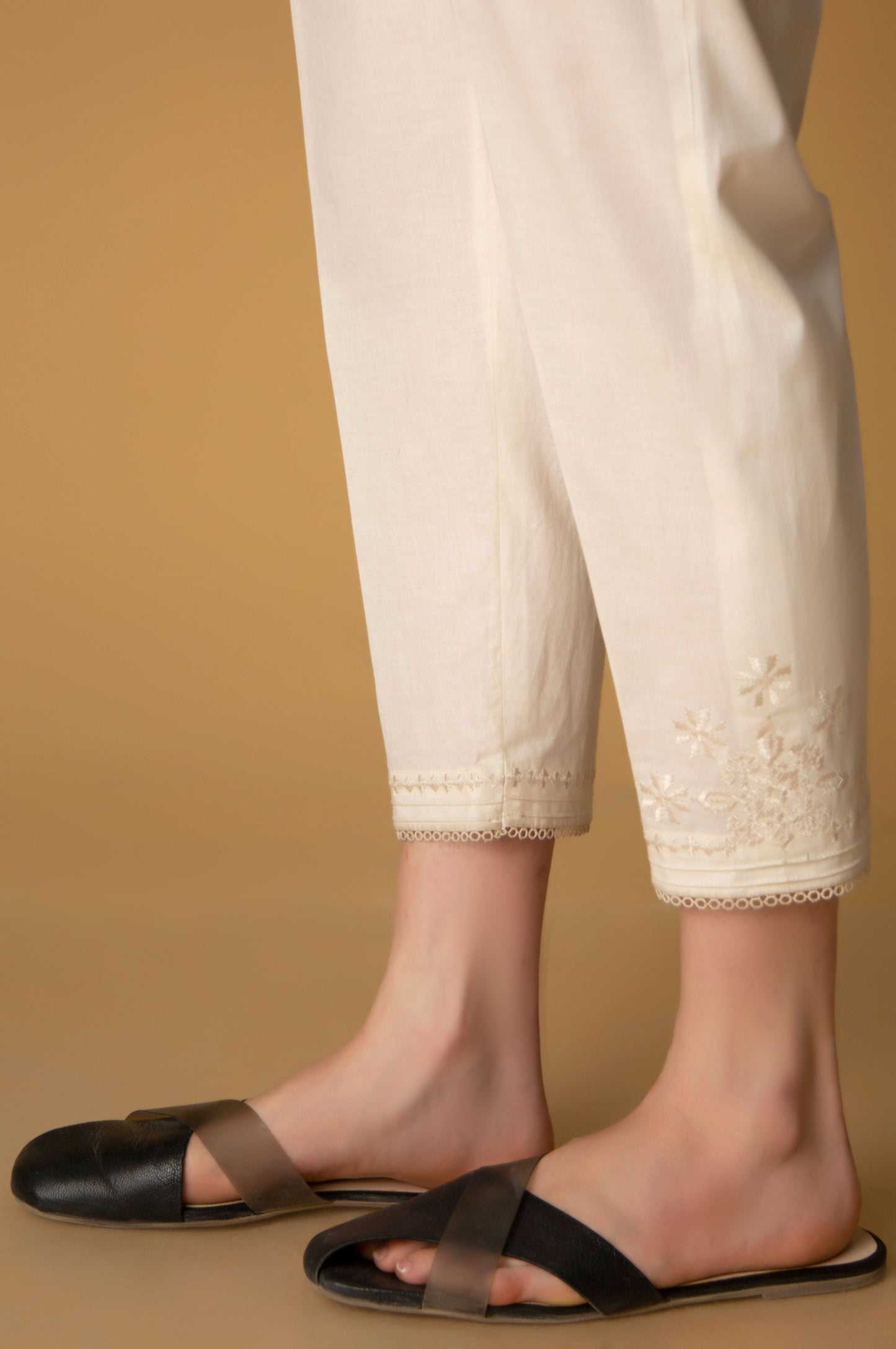 Embroidered Cambric Cigarette Pants