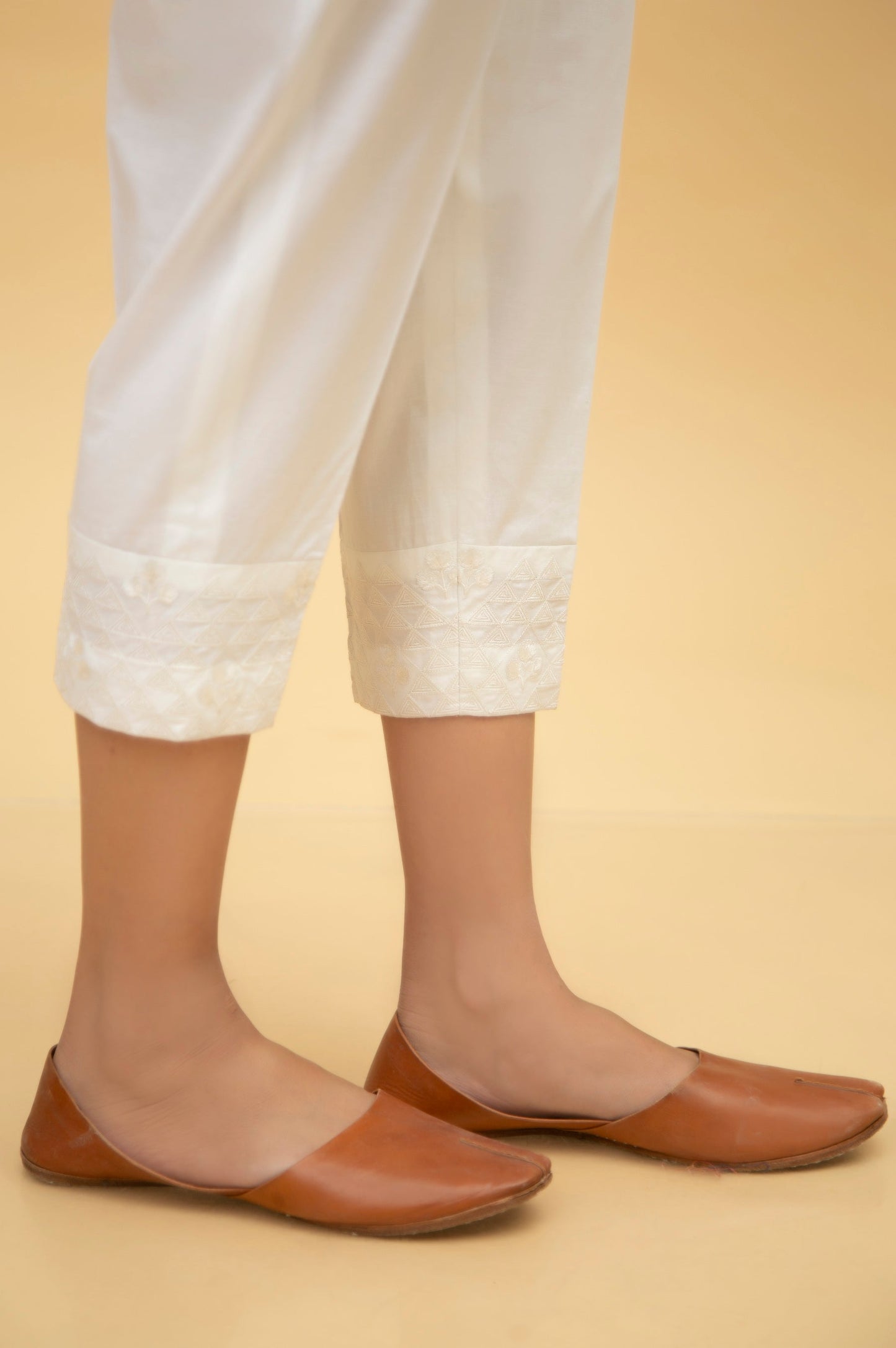 Emboirdered Cambric Cigarette Pants - White