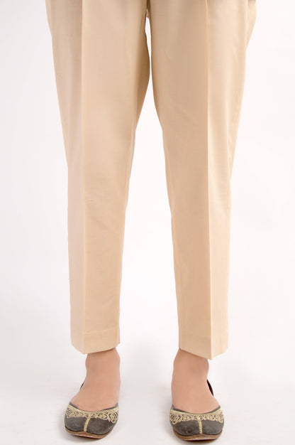 Cambric Basic Plain Cigarette Pants - Beige