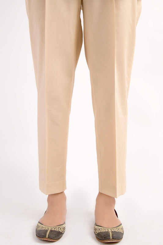 Cambric Basic Plain Cigarette Pants - Beige