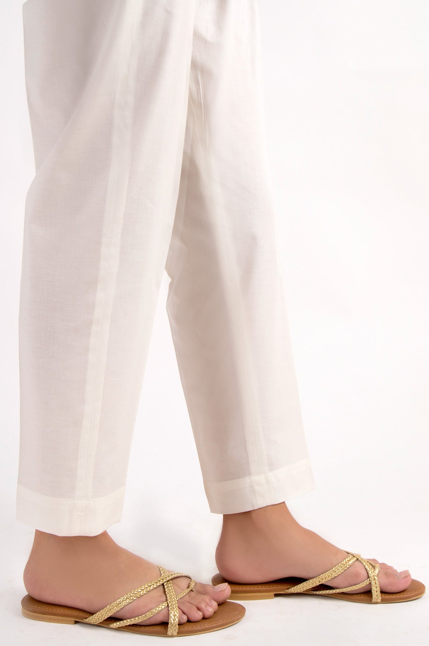 Cambric Basic Plain Cigarette Pants - White