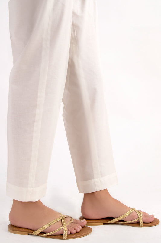 Cambric Basic Plain Cigarette Pants - White