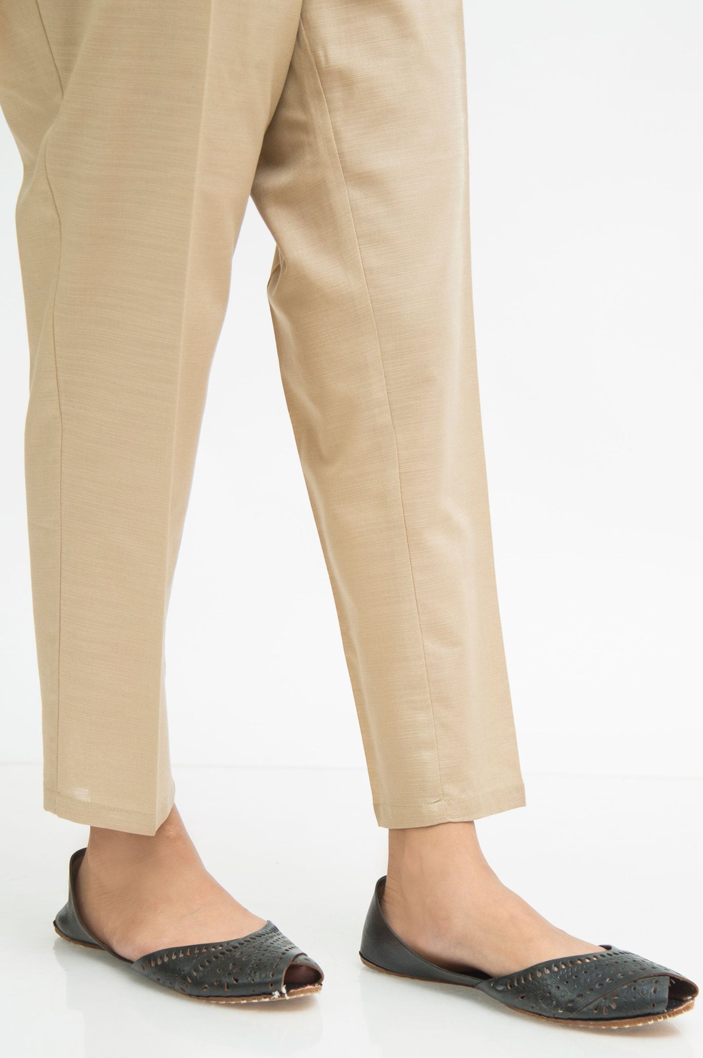Basic Plain Khaddar Cigarette Pant - Beige