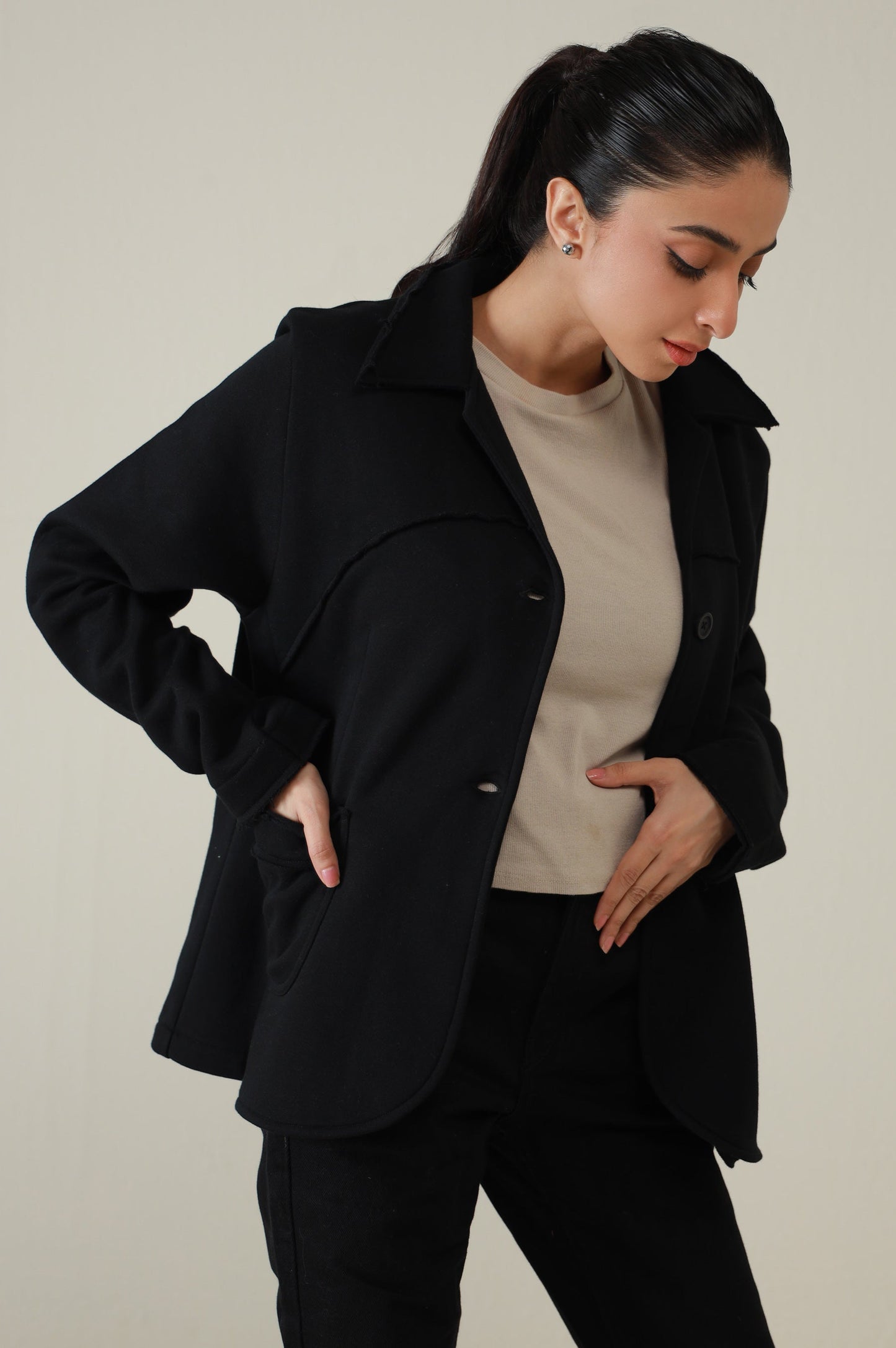 Two-Button Coat - Black