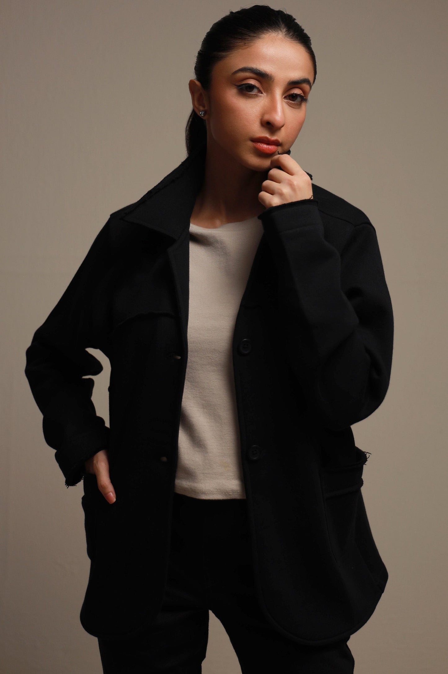 Two-Button Coat - Black